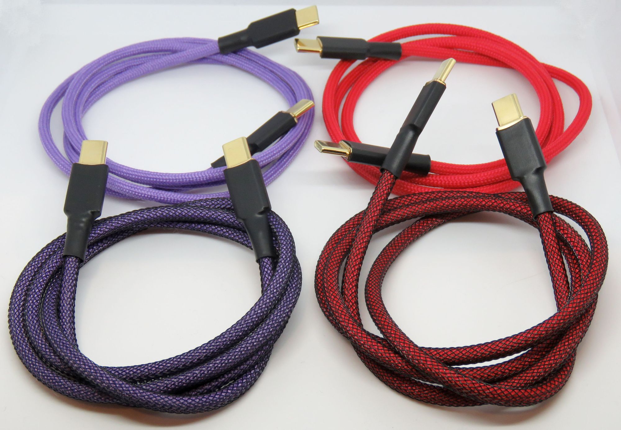 Image of four DIY sleeved USB cables